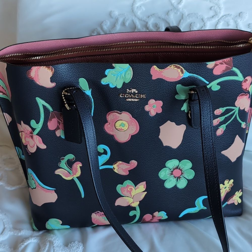 Coach 🌸 MOLLIE Floral Dreamy Land Print Leather Tote In Midnight - Picture 17 of 17
